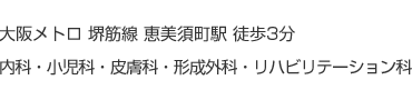大阪メトロ 堺筋線 恵美須町駅 徒歩3分 　内科・小児科・皮膚科・形成外科・リハビリテーション科
